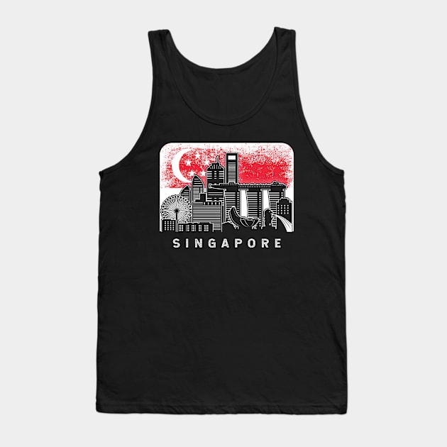 Singapore Skyline Vintage Singaporean Flag Tank Top by ThyShirtProject - Affiliate